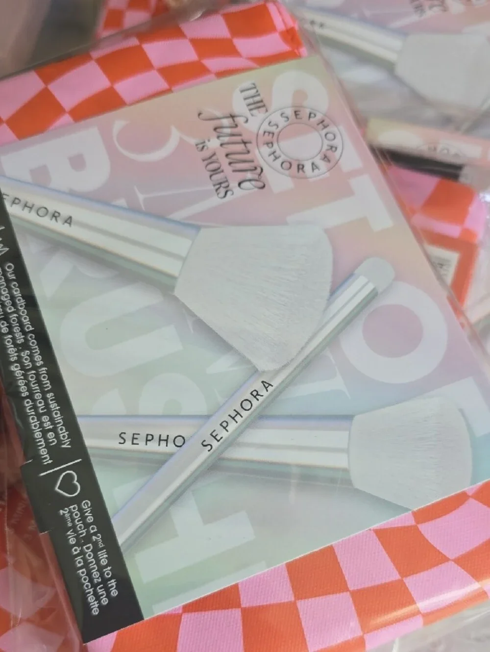 Sephora Pink Checker Mini Brush Set with Pouch